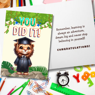 You Did It! Cute Lion Graduation Joy Card