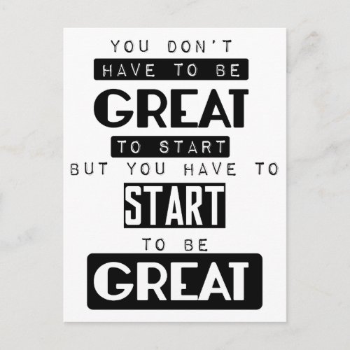 you dont have to be great to start motivational postcard