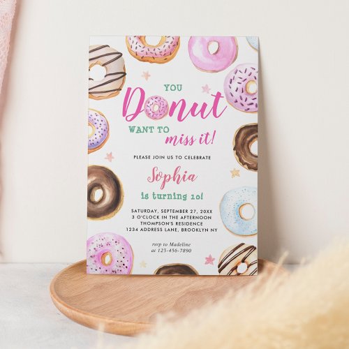 You Donut Want to Miss it Watercolor Birthday Invitation