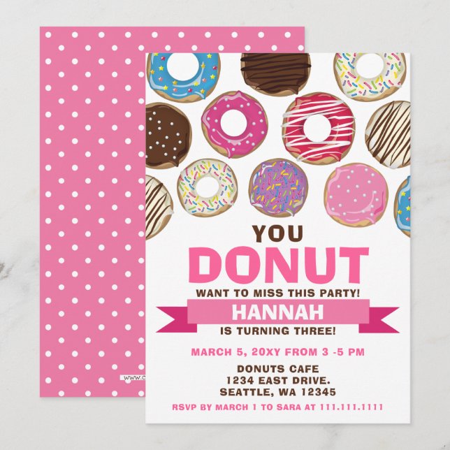 you donut want to miss this donuts birthday party invitation (Front/Back)