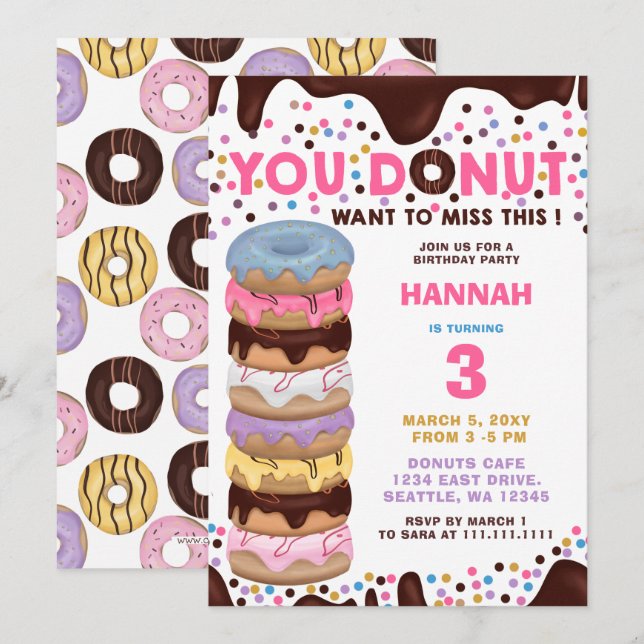 you donut want to miss this donuts birthday party invitation (Front/Back)