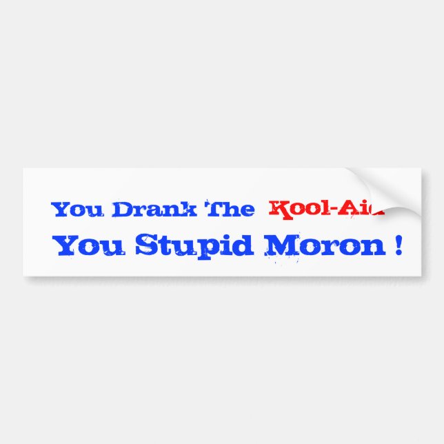 You Drank The Kool-Aid You Stupid Moron Bumper Sticker (Front)