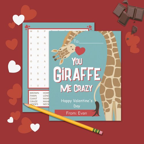 You Giraffe Me Crazy Kids Valentine Day Card