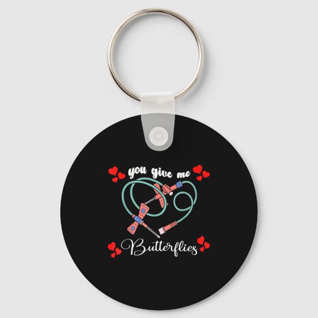 You Give Me Butterflies Phlebotomist Pbt Valentine Keychain (Front)