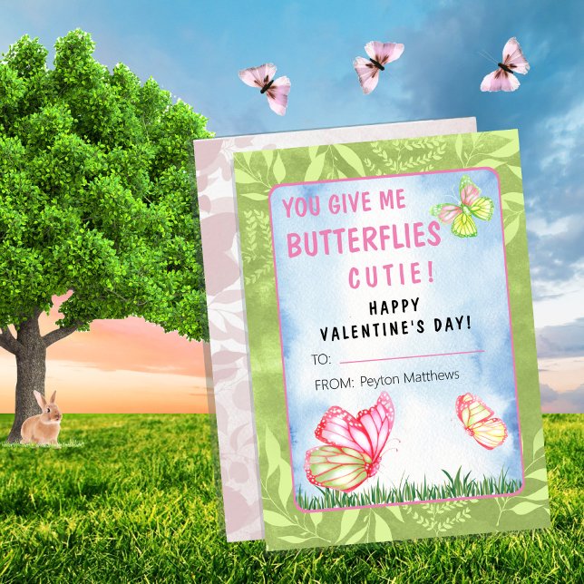 You Give Me Butterflies Valentine's Day Classroom  Note Card (Creator Uploaded)