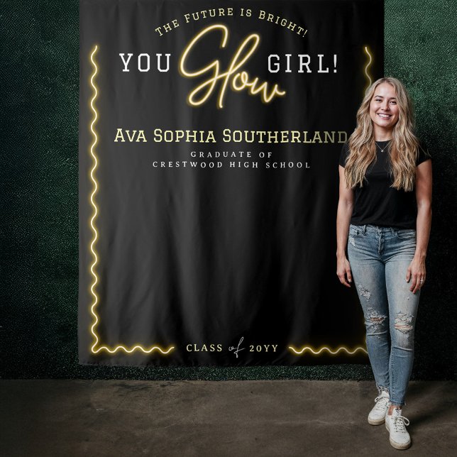 You Glow Girl Script Yellow Neon Graduation Party Tapestry (You Glow Girl Script Yellow Neon Graduation Party Tapestry)