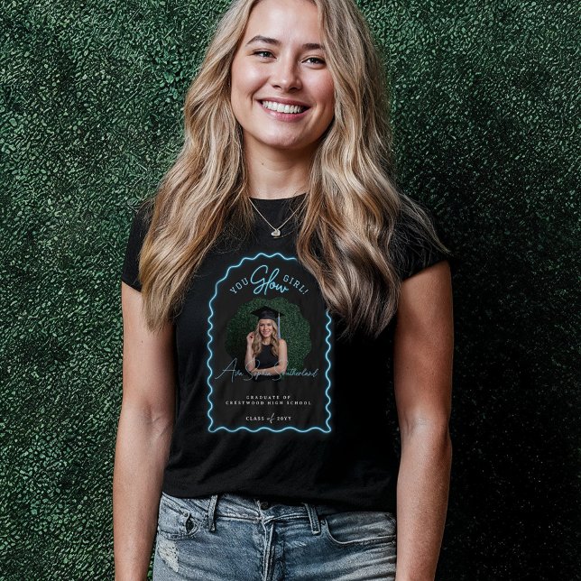 You Glow Girl Wavy Blue Neon Graduation Photo Tri-Blend Shirt (You Glow Girl Wavy Blue Neon Graduation Photo Tri-Blend Shirt)
