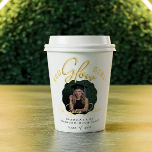 You Glow Girl Wavy Yellow Neon Graduation Photo Paper Cups