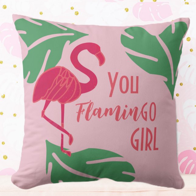 You Go Girl Tropical Pink Flamingo  Throw Pillow (Creator Uploaded)