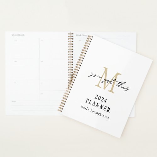 You Got This 2024 Monogram Initial Name White Planner