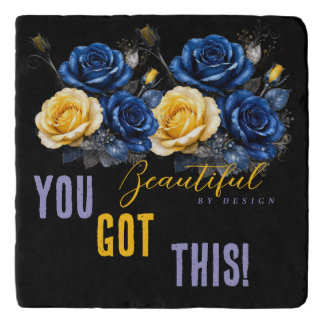 You got this blue and yellow roses trivet