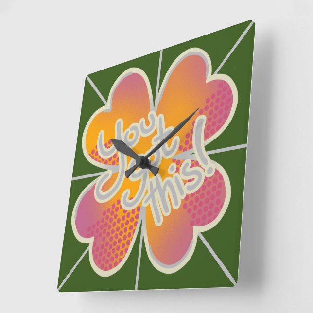 You got this! Clover Square Wall Clock (Angle)