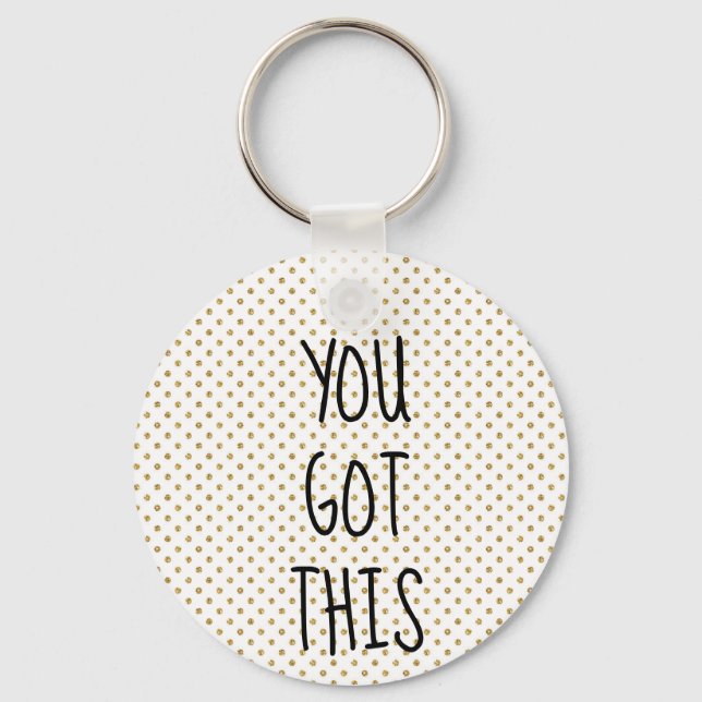 You got this gold glitter dot keychain (Front)