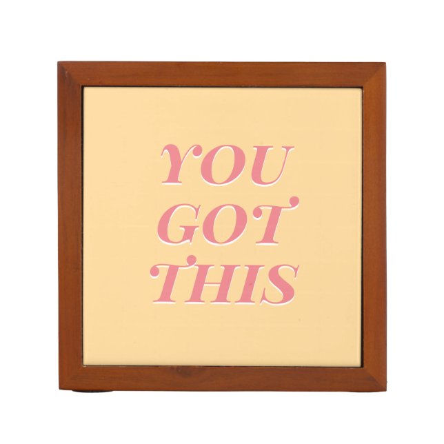 You got this modern quote yellow peach desk organizer (Front)