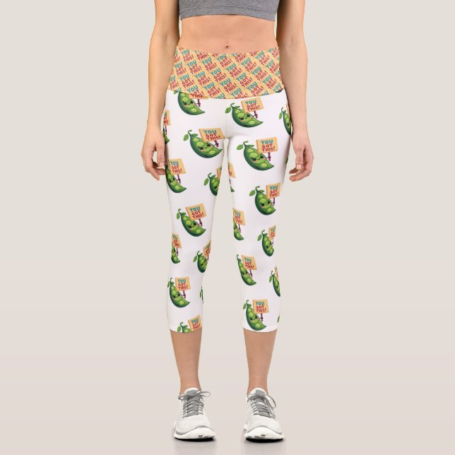 "YOU GOT THIS!" Motivational Pea Illustration Capri Leggings (Front)