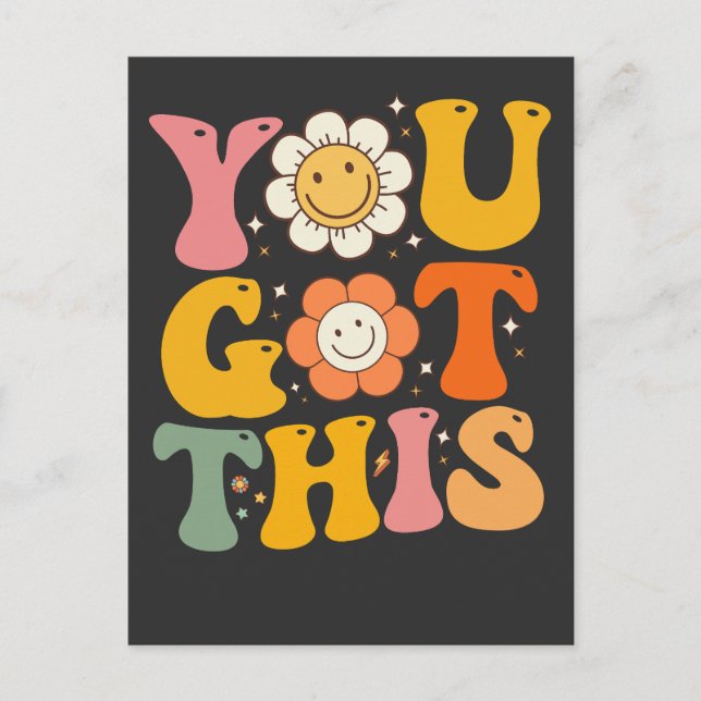 You Got This Motivational Testing Day Groovy Invitation Postcard (Front)