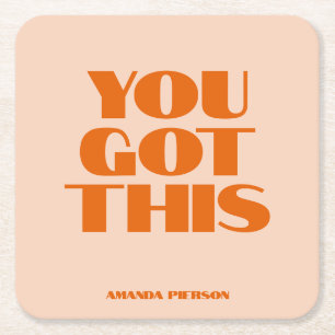 You got This Pink Red Calligraphy Square Paper Coaster