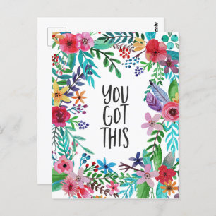 You Got This Quote Cute Boho Floral Postcard