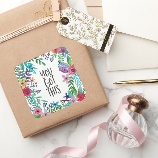 You Got This Quote Cute Boho Floral Square Sticker (Gifting)