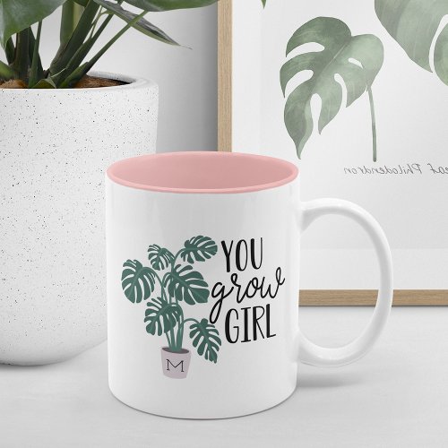 You Grow Girl  Funny Monogram Plant Lovers Two_Tone Coffee Mug