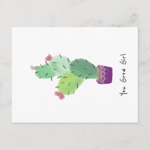 You Grow Girl Watercolor Cactus Postcard