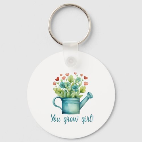 You Grow Girl Watercolor Floral  Heart Keychain