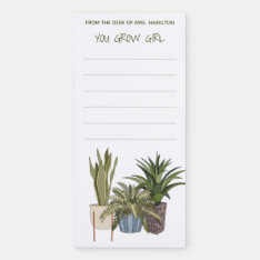 You Grow Girl Watercolor Plants Personalized Magnetic Notepad at Zazzle