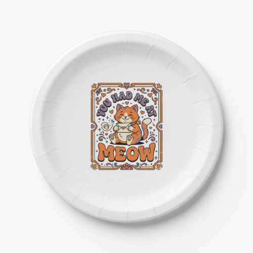 You Had Me At Meow Cat Valentine Love Vintage Vect Paper Plates