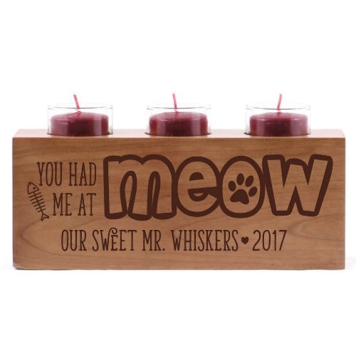 You Had Me At Meow Cherry Wood Candle Holder