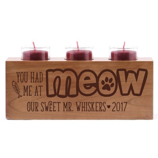 You Had Me At Meow Cherry Wood Candle Holder (Front)