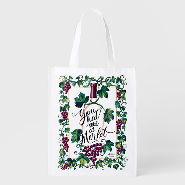You Had Me At Merlot Red Wine Lover Custom Grocery Bag (Front)