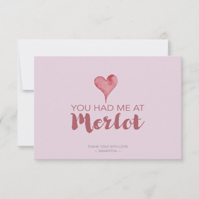 You Had Me at Merlot Valentine's Thank You Card (Front)
