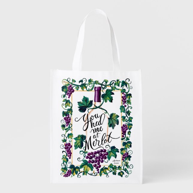 You Had Me At Merlot Wine Lover Custom Grocery Bag (Front)