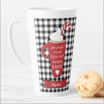 You Had Me At Peppermint Mocha Latte BW Check Name Latte Mug<br><div class="desc">Our original buffalo check plaid pattern in black and white with a red frame and on front center a peppermint mocha latte, complete with a candy cane and a big dollop of whipped cream. Great for coffee lovers and rustic, country and log cabin decor as well as Christmas and winter...</div>