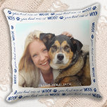 You Had Me At WOOF Personalized Dog Lover 2 Photo Throw Pillow<br><div class="desc">Introducing our "You Had Me at WOOF" pillow, the perfect addition to any dog lover's home. This pillow features a modern retro and cute design, with space for up to 2 pictures of your beloved pet. It's a great way to showcase your furry friend and celebrate the special bond you...</div>