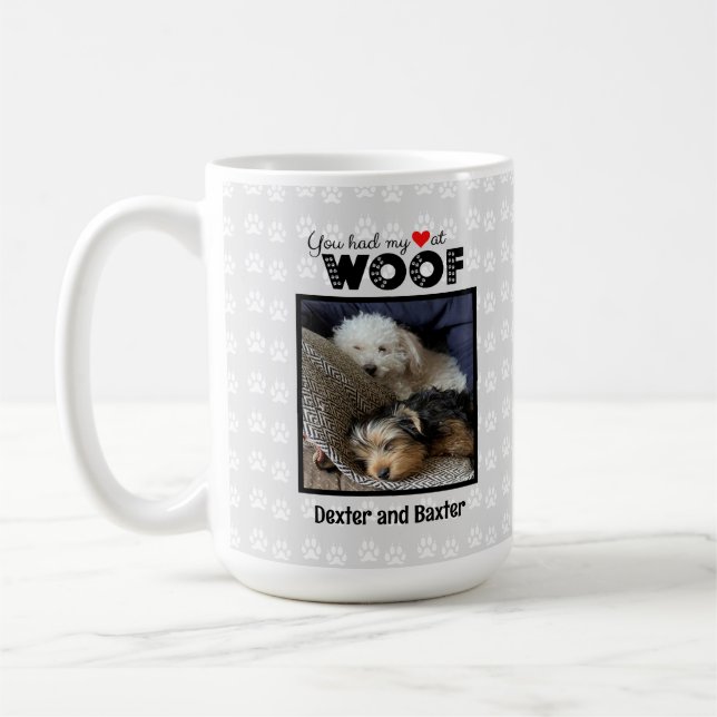 You Had My Heart At Woof Custom Name Photo Dog Coffee Mug (Left)