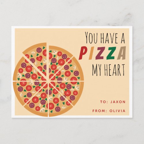 You Have a Pizza My Heart Classroom Valentines Postcard