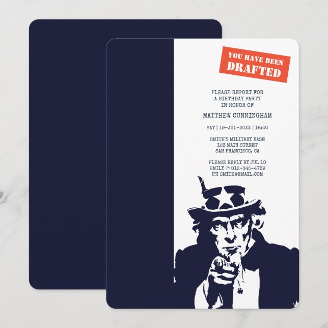 You Have Been Drafted! Birthday Party Invitation (Front/Back)