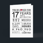 You Have Been Loved 17th Birthday Card<br><div class="desc">This birthday card is the perfect way to show just how long you have loved someone on their birthday. Mark that special day with a milestone birthday card.</div>