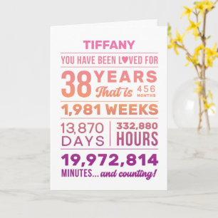 You Have Been Loved 38 Years, Custom Name Birthday Card