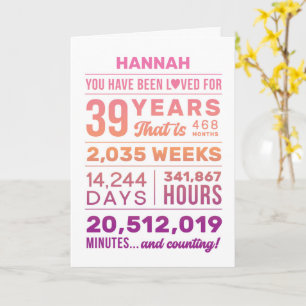 You Have Been Loved 39 Years, Custom Name Birthday Card