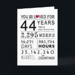 You Have Been Loved 44th Birthday Card<br><div class="desc">This birthday card is the perfect way to show just how long you have loved someone on their birthday. Mark that special day with a milestone birthday card.</div>