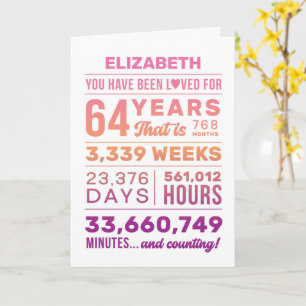 You Have Been Loved 64 Years, Custom Name Birthday Card