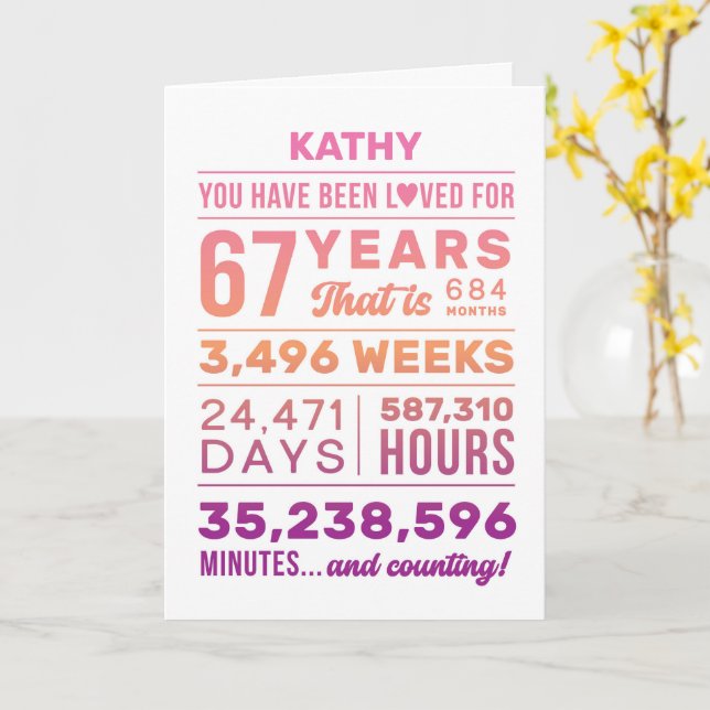 You Have Been Loved 67 Years, Custom Name Birthday Card (Yellow Flower)