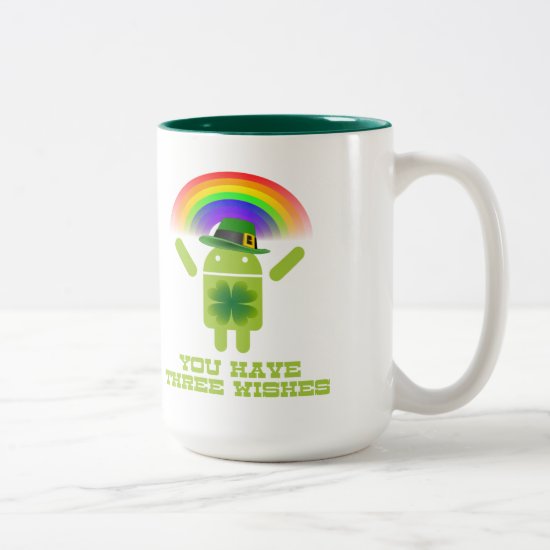 You Have Three Wishes (Android Bugdroid Rainbow) Two-Tone Coffee Mug