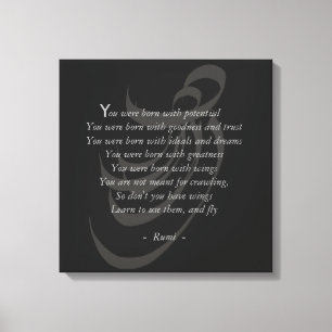 You have wings Rumi wisdom Canvas Print