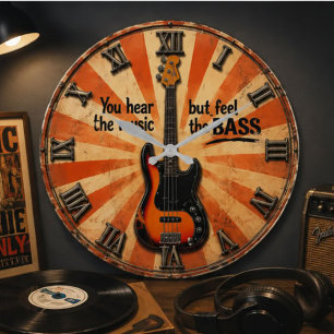 You Hear the Music But Feel the Bass Guitar Lover Large Clock
