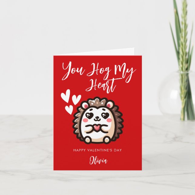 You Hog My Heart | Hedgehog Pun Valentine's Day Card (Front)