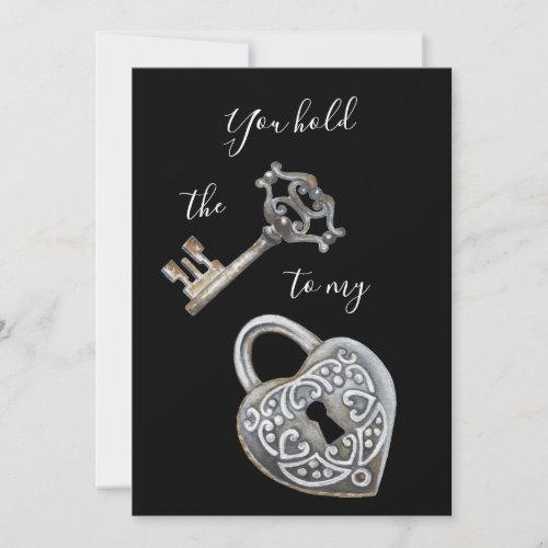 You hold the key to my heart black Valentines Holiday Card
