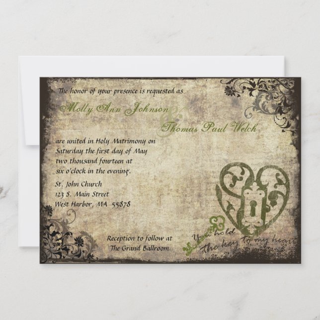 You Hold The Key to My Heart Wedding Invitation (Front)